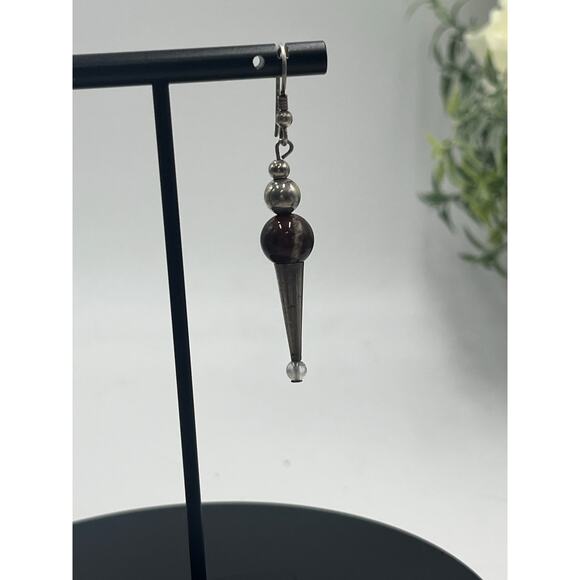 Artisan Made Mismatched Brown Jasper Ball Sterling Silver Dangle Earrings - Picture 10 of 11